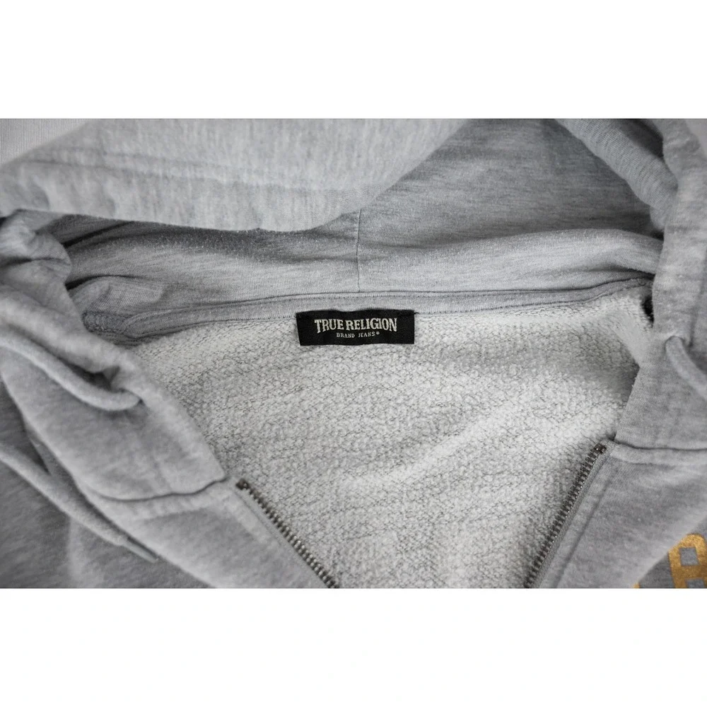 True Religion Zip Hoodie Mens XL Gray Excellent Buddha 3 Star Graphic Sweatshirt